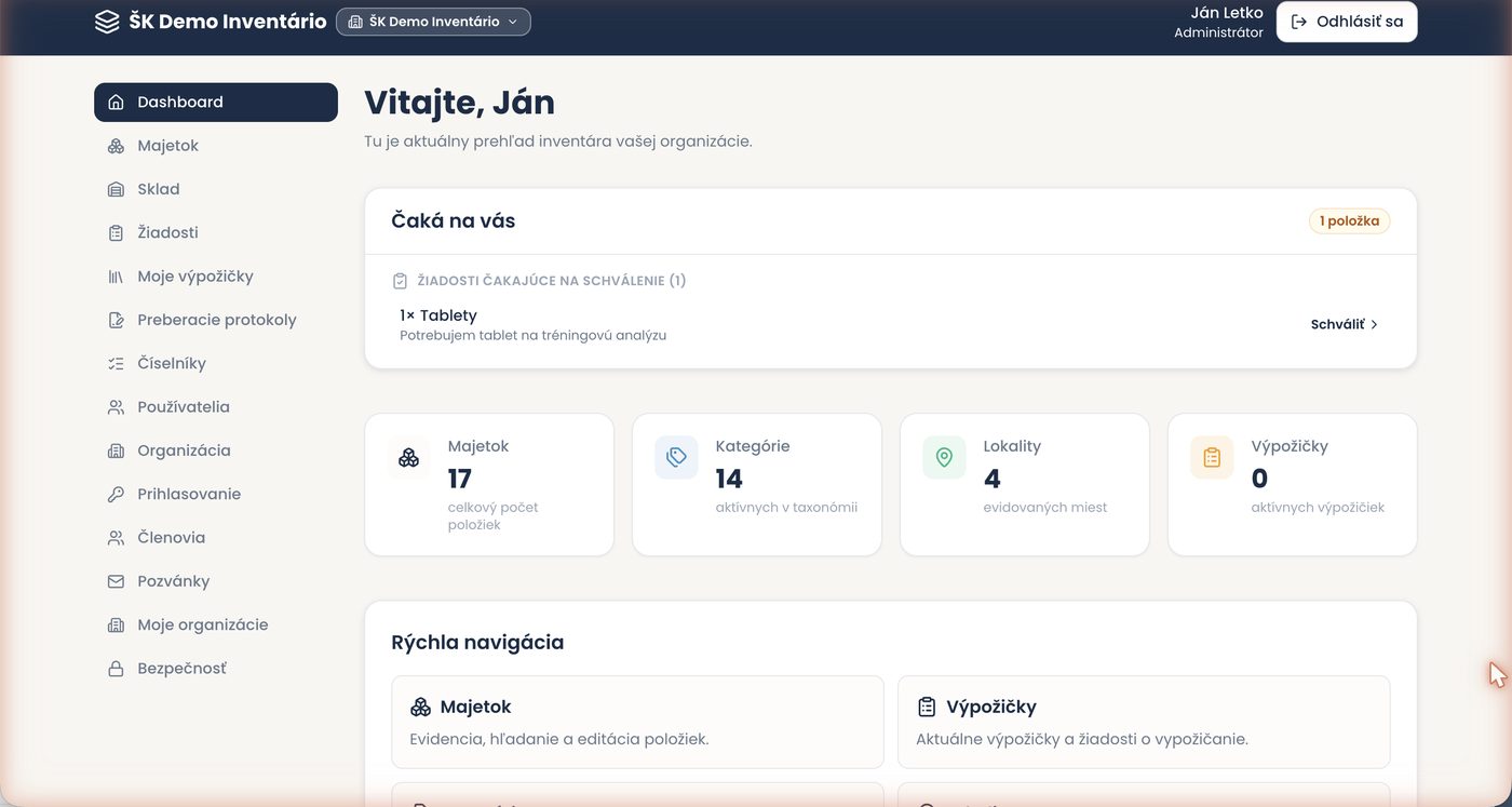 Dashboard Inventario — KPI karty a žiadosti na schválenie